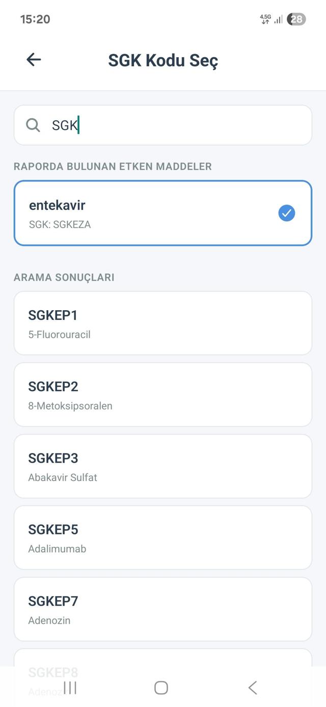 SGK Kodu Seç